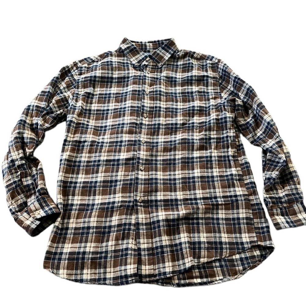Croft & Barrow Men Brown Plaid Long Sleeve Button Down Collared Shirt Size Large
